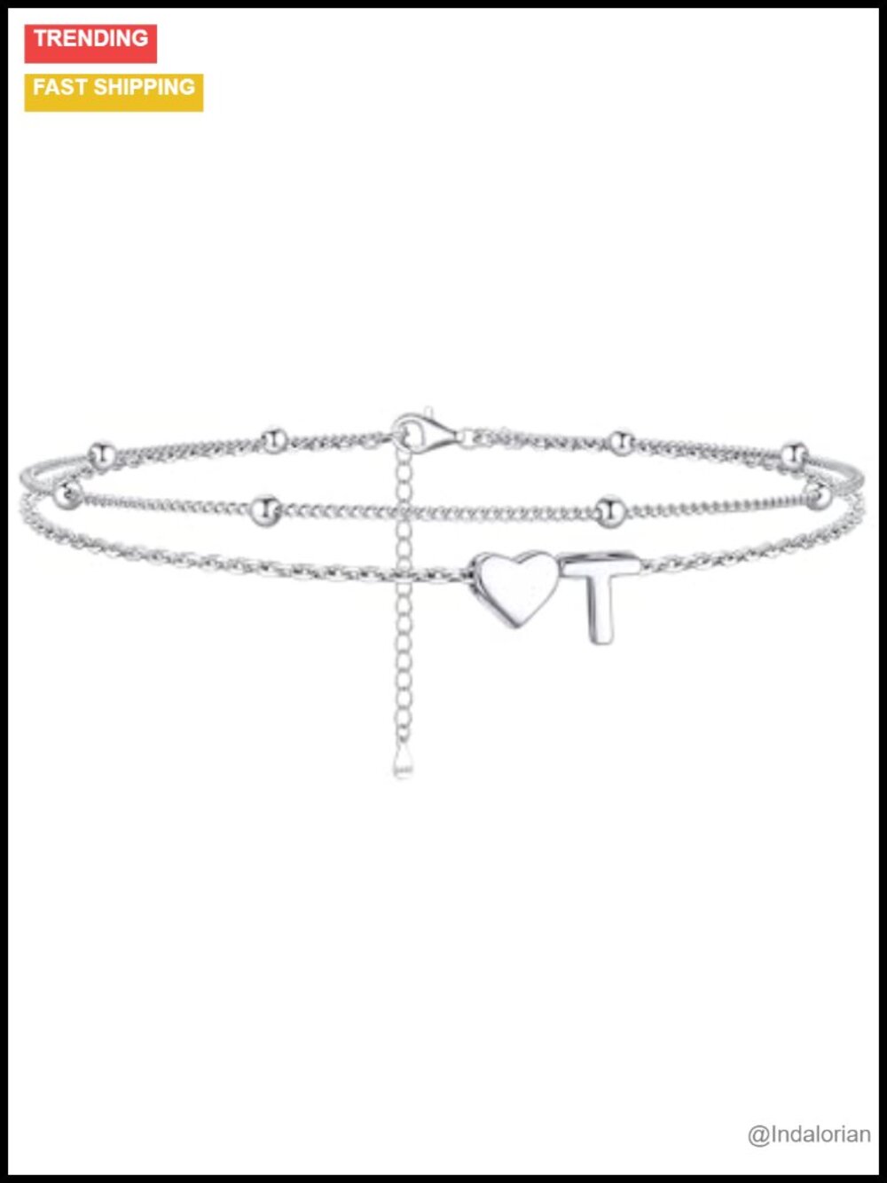 925 Sterling Silver Layered Heart Initial Anklet for Women